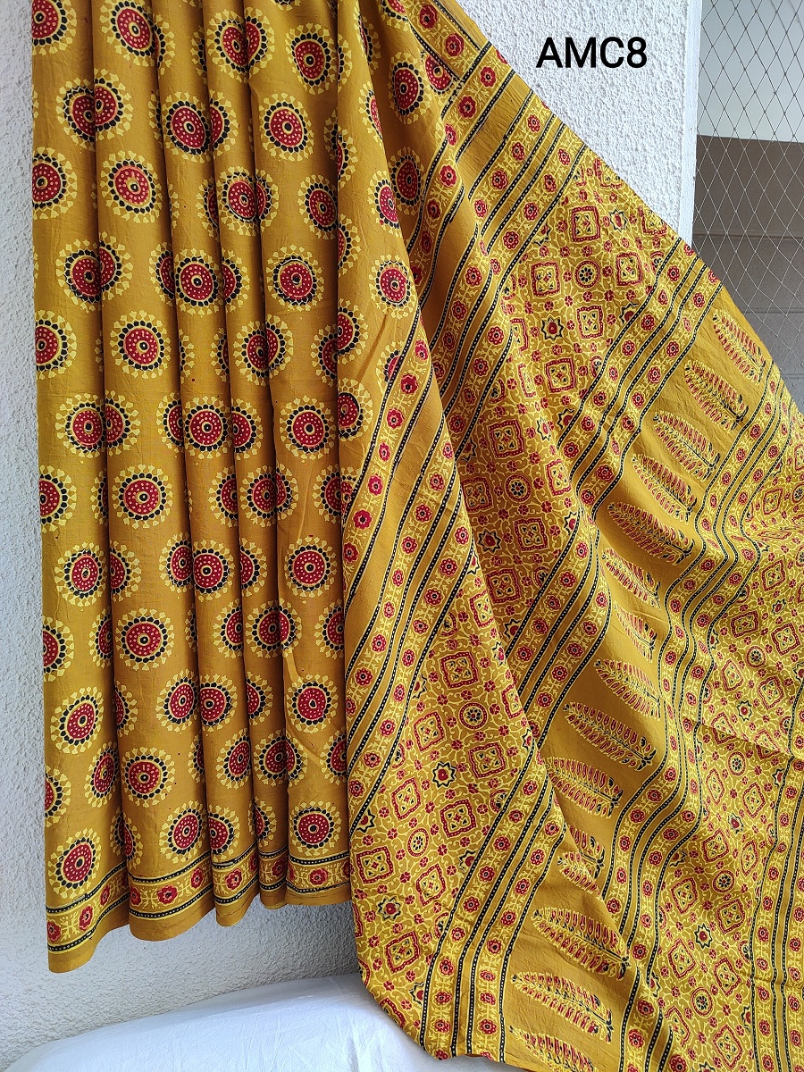 Mul Cotton Ajrakh Saree - Image 4