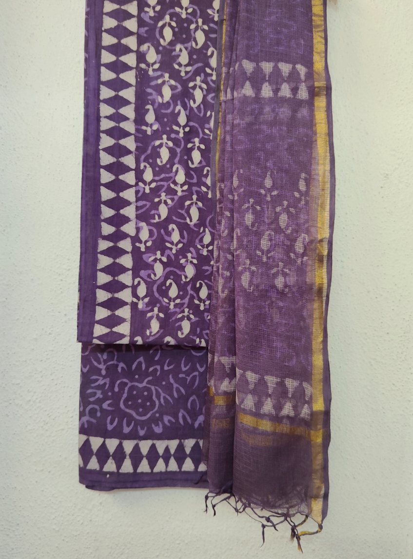 Pure Cotton Block print Dress materials sets with kota doria dupatta - Image 2