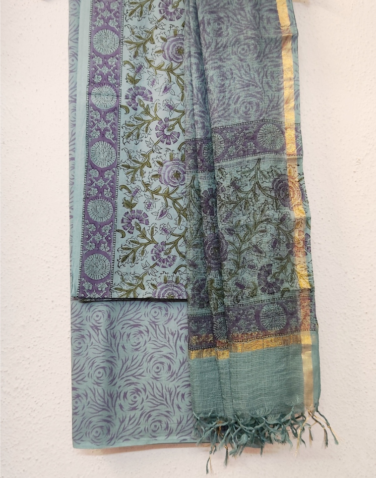 Pure Cotton Block print Dress materials sets with kota doria dupatta - Image 2