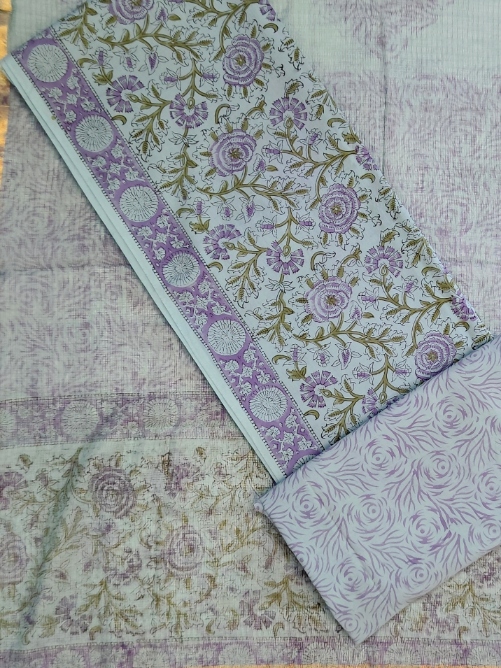 Pure Cotton Block print Dress materials sets with kota doria dupatta