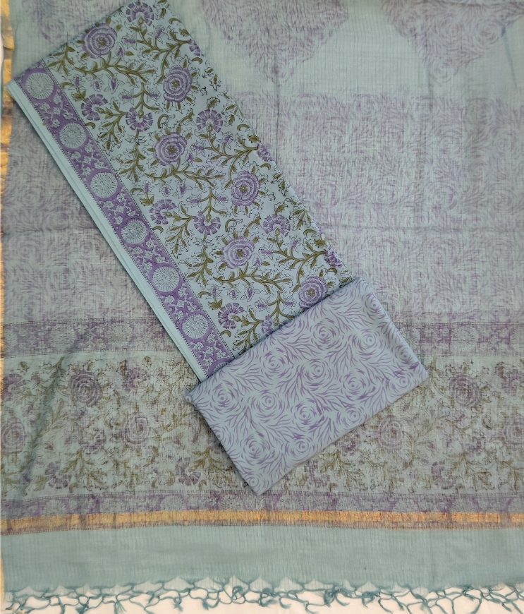 Pure Cotton Block print Dress materials sets with kota doria dupatta - Image 5