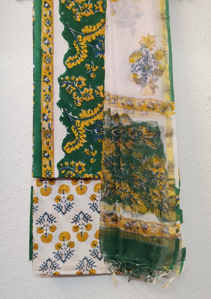 Pure Cotton Block print Dress materials sets with kota doria dupatta - Image 2