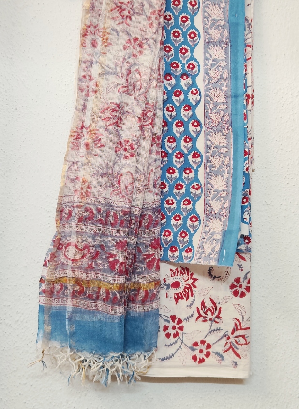 Pure Cotton Block print Dress materials sets with kota doria dupatta - Image 2