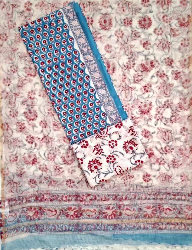 Pure Cotton Block print Dress materials sets with kota doria dupatta - Image 5