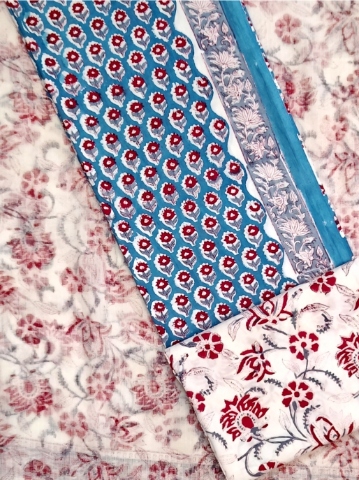 Pure Cotton Block print Dress materials sets with kota doria dupatta