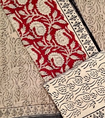 Pure Cotton Block print Dress materials sets with kota doria dupatta