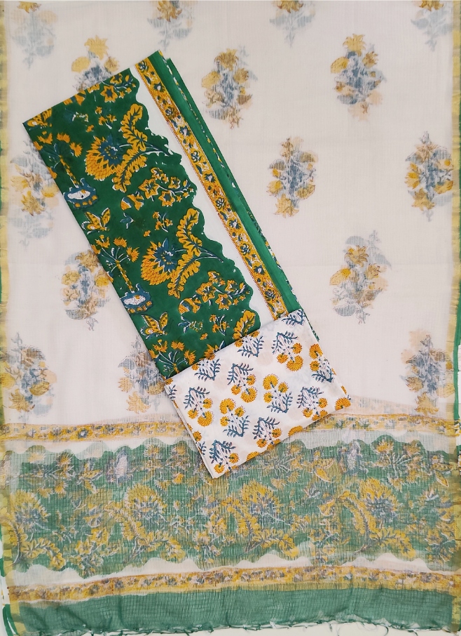 Pure Cotton Block print Dress materials sets with kota doria dupatta - Image 5