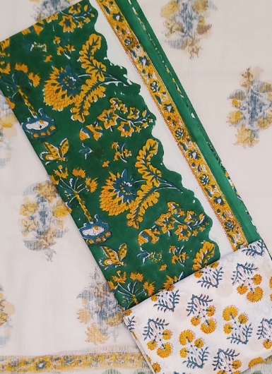 Pure Cotton Block print Dress materials sets with kota doria dupatta