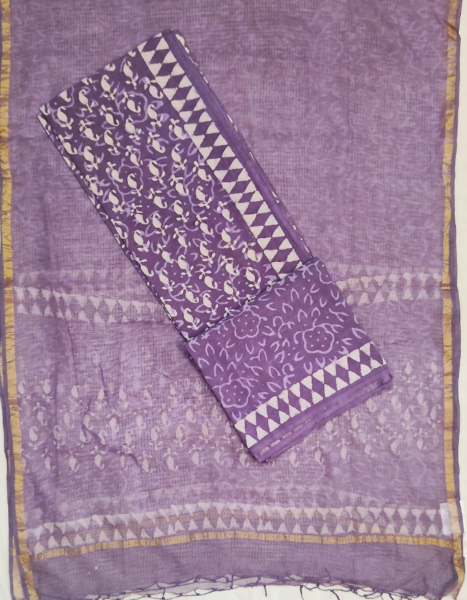Pure Cotton Block print Dress materials sets with kota doria dupatta - Image 5