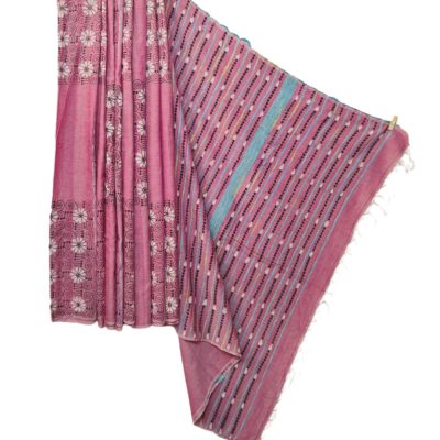 Khesh Khadi Cotton Saree with Hand embroidered Kantha work