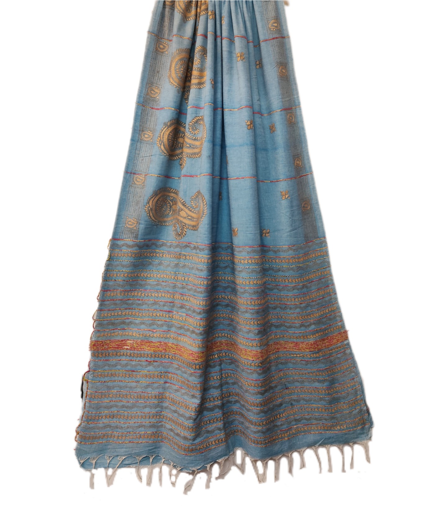 Khesh Khadi Cotton Saree with Hand embroidered Kantha work - Image 2