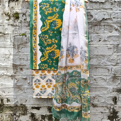 Pure Cotton Block print Dress materials sets with kota doria dupatta