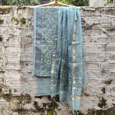 Pure Cotton Block print Dress materials sets with kota doria dupatta