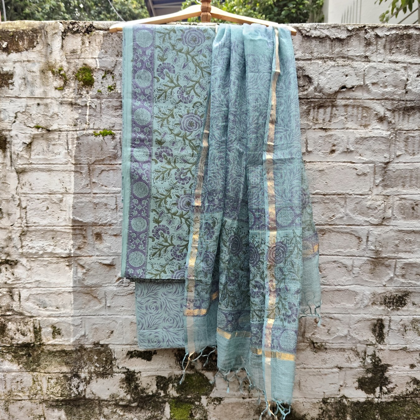 Pure Cotton Block print Dress materials sets with kota doria dupatta