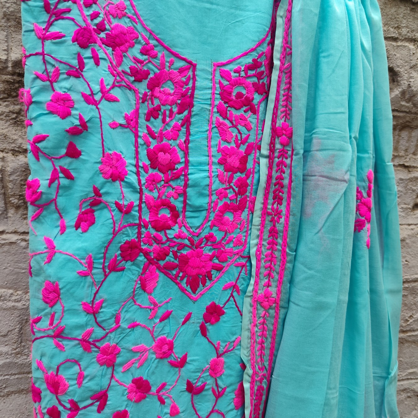 Pure Cotton Hand-Embroidered Top-Dupatta Set - Image 4