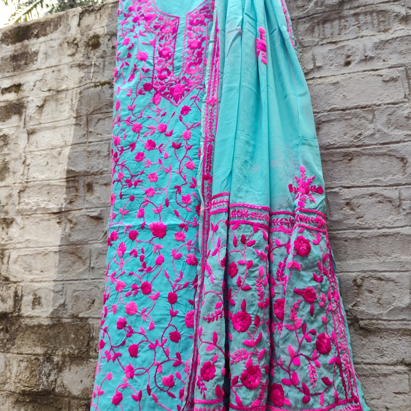 Pure Cotton Hand-Embroidered Top-Dupatta Set - Image 5