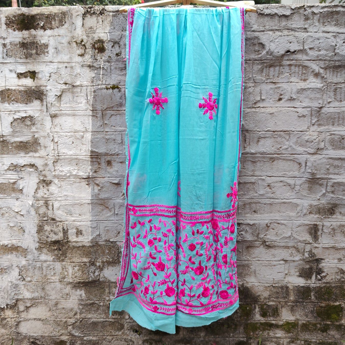 Pure Cotton Hand-Embroidered Top-Dupatta Set - Image 3