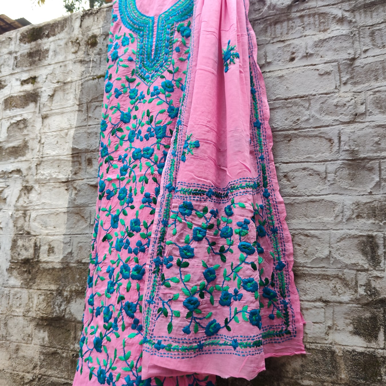 Pure Cotton Hand-Embroidered Top-Dupatta Set - Image 5