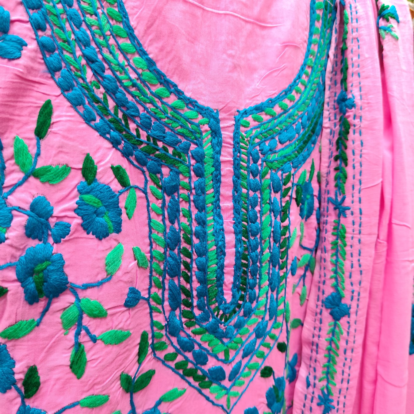 Pure Cotton Hand-Embroidered Top-Dupatta Set - Image 4