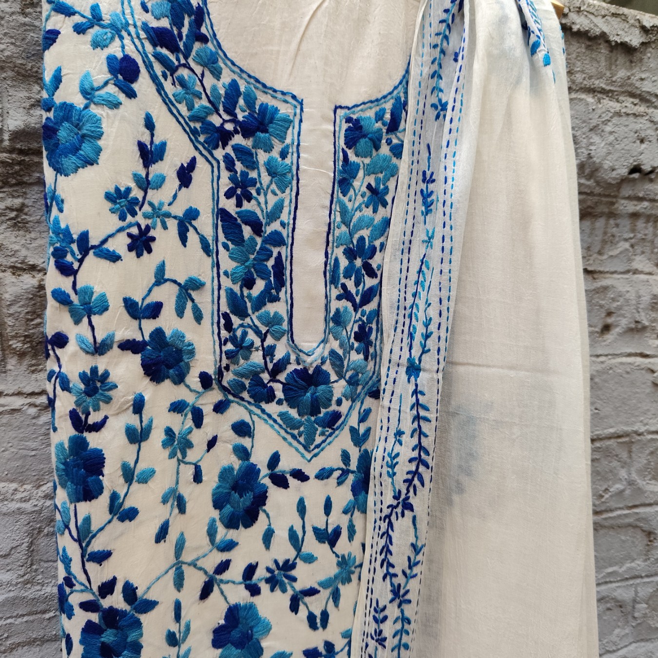 Pure Cotton Hand-Embroidered Top-Dupatta Set - Image 4