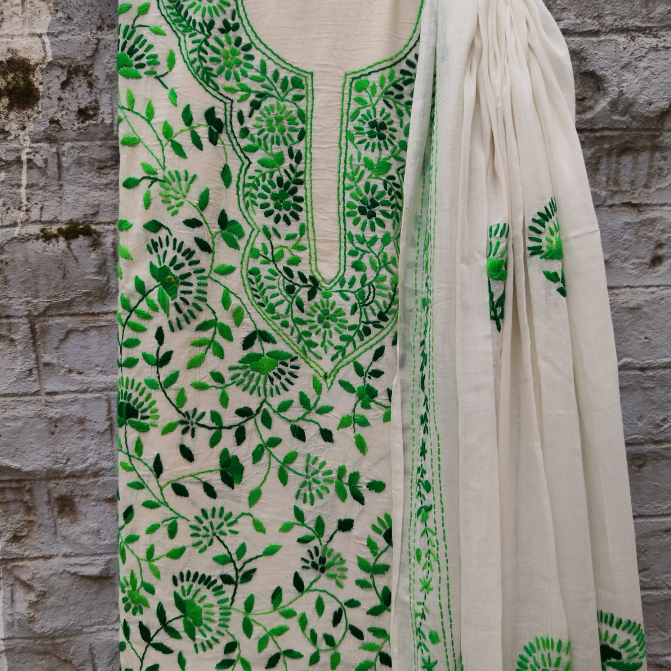Pure Cotton Hand-Embroidered Top-Dupatta Set - Image 4