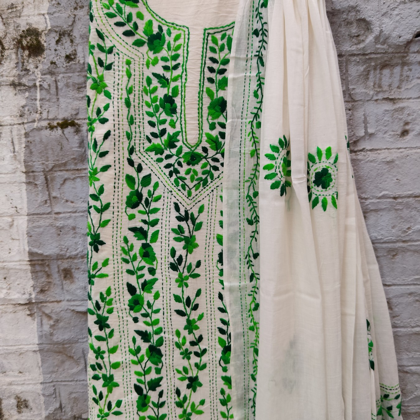 Pure Cotton Hand-Embroidered Top-Dupatta Set - Image 4