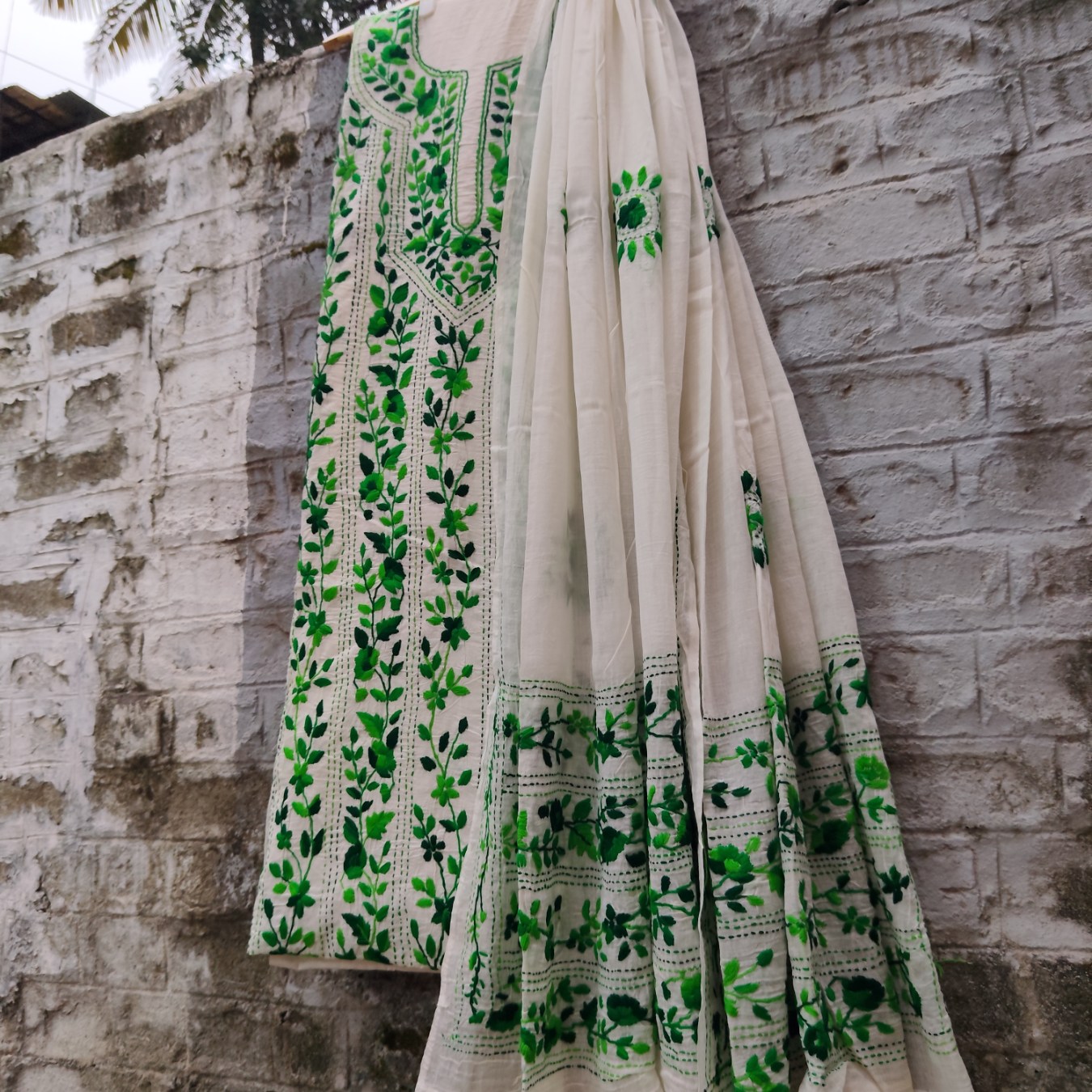 Pure Cotton Hand-Embroidered Top-Dupatta Set - Image 5