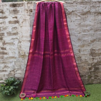 Linen Cotton Saree with Sequin Work