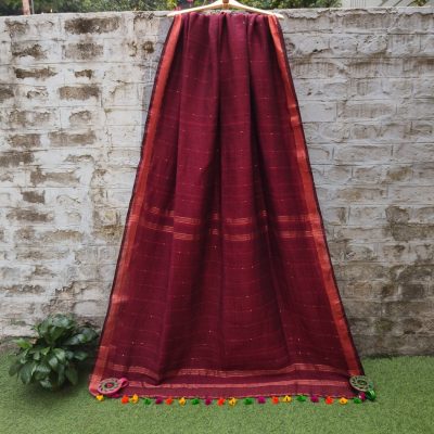 Linen Cotton Saree with Sequin Work